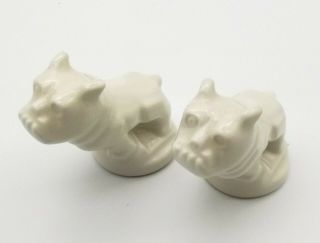 Vtg Mack Truck Bulldog Ceramic Figurine Pair White Porcelain Advertising Figure