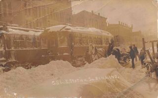 Rp Postcard C.  S.  L.  S.  Trolley Station Under Snow In South Bend,  Indiana 125042