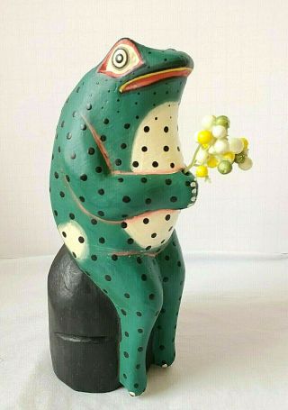 Whimsical Folk Art - Hand Carved Wood Seated Frog - Indonesia