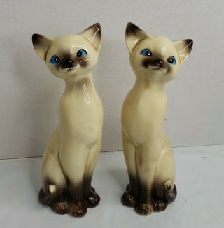 Vintage Tall Mid Century Ceramic Siamese Cat Statues Figurines Japan Euc