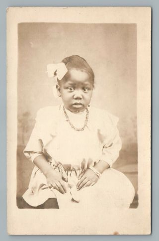 Adorable Little Black Girl Rppc Antique Americana Photo Cute Dress Azo 1910s