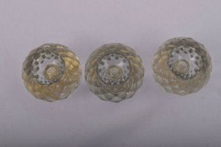3 Unique Antique Crystal Cut Glass Knobs Drawer Pulls 1 1/2 " With Brass Hardware