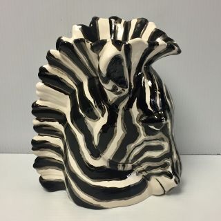 Vintage Ceramic Zebra Head Planter Vase With Metallic Stripes 8 1/2” Tall