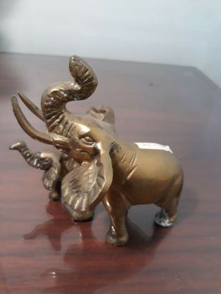 Brass Elephant Trunk Up Figurine Set 6 " 5 " Vintage Collectible Made In Korea