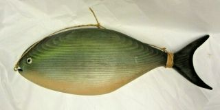John Jeffrey J Barto Carved Wood Pompano Fish Signed 1991 Glass Eyes 14 "