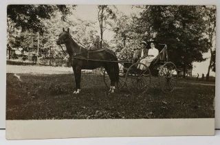 Rppc Basil Ohio Couple In Horse & Buggy To Canal Winchester Ohio Postcard E19