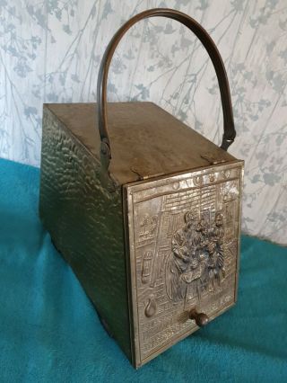 Vintage Brass Coal Box Wooden Lined Log Storage Chest Fire Side Store