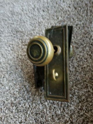 Antique Art Deco Brass Door Knob Set Backplate Mortise Box