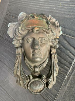 Vintage Cast Brass Bronze Door Knocker Large Face Roman Architural Salvage God