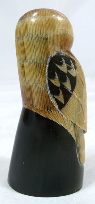 Handcrafted owl sculpture carved buffalo black horn NS16 2