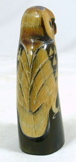 Handcrafted owl sculpture carved buffalo black horn NS16 3