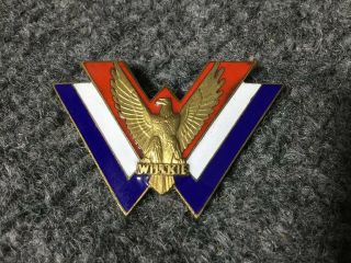 1940 Wilkie Ww With Eagle Red,  White,  & Blue Enameled Pin By Metallic Arts Nyc.