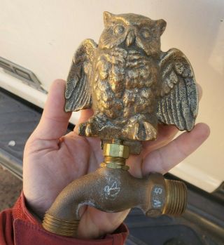 Brass Bird Owl Water Faucet Garden Hose Spigot Vintage Usa Made Heavy Duty