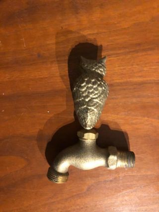 Vintage Architectural Salvage Brass Bird Owl Water Faucet Garden Hose Spigot Vg