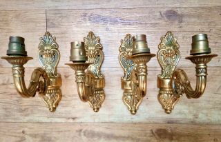 4 X Vintage French Rococo Style Solid Brass Single Arm Wall Light Sconces.  Vgc
