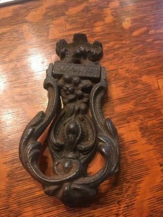 Vtg.  Cast Iron Figural Door Knocker Large Ornate Art Nouveau Craftsman