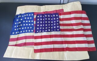2 Usa American Flags From Elks Club/lodge,  48 & 46 Stars,  Vintage,