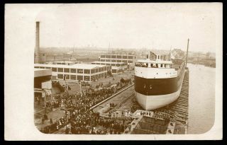 Louis R.  Davidson Steamer 1912 Rppc 1st Launch Ashtabula Harbor Boat Postcard