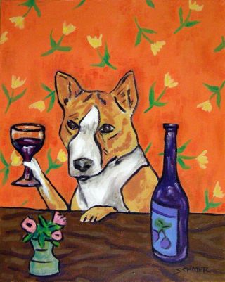 Basenji At The Wine Bar Picture Dog Art Print 11x14