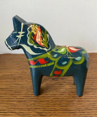 Swedish Folk Art Hand Painted Wood Dala Horse Figurine Sweden 4 "
