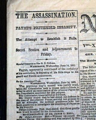 Abraham Lincoln Assassination Trial Of The Conspirators Assassins 1865 Newspaper