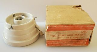 Vintage Nos Paulding Porcelain Wall Light Fixture 1782 Stepped Deco Pull Chain