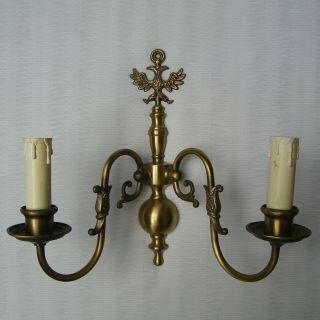 Vintage Wall Sconce Light Dutch Flemish Double Head Eagle Brass Lamp Vtg