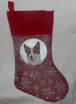 Australian Cattle Dog Red Heeler Christmas Gift Stocking Hand Painted