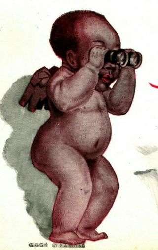 C.  1910 Black Americana Postcard Cupid " Will See You Soon " Moss