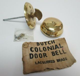 Vtg Antique Crank Door Bell Turn Key Brass Metal Art Nouveau Knob Usa