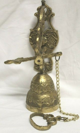 Vintage Brass Bell Store Shop Door Hanging Ring Bell W/ Pull Chain Wall Mount