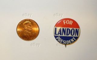 Vintage Political Pinback Button Alf Landon For President Bastian Bros Alfred Ks