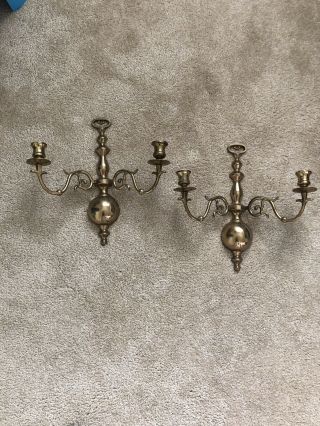 Vintage Solid Brass Candle Wall Sconce Lights Set Of 2 Heavy