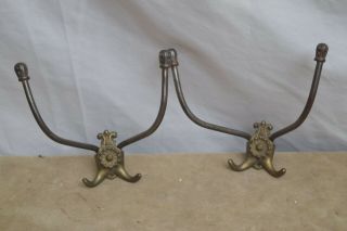2 Antique Large Brass Victorian Coat Hat Hall Tree Tack Hooks (4 Hooks On 1)