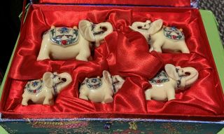 Feng Shui Set Of 5 Small Ivory Elephant Family Statues Figurines Gift Home Decor