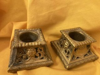 Pair Vintage Brass CANDLEHOLDERS Gothic Medieval Fire Breathing Gargoyle FS 3