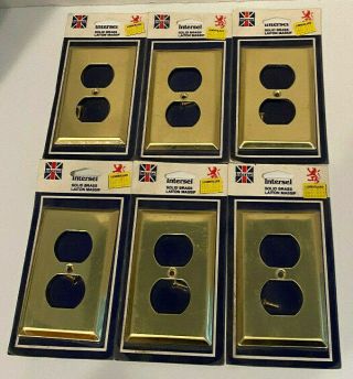 Set Of 6 Vintage Solid Brass Outlet Covers Plates By Intersel Nos Mip