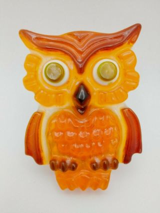 Vintage Brown Orange Lucite Resin Plastic Owl Night Light Nightlight Plug In