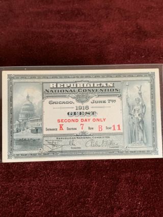 1916 Republican National Convention Chicago Guest Ticket Second Day