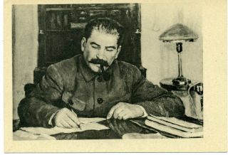 1939 Stalin Smoking Pipe By D.  Nalbandyan Study Desk Russian Unposted Postcard