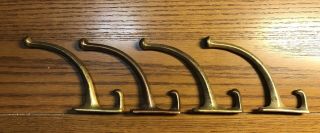 (4) Vintage Brass Coat Hook - Large Double Hook
