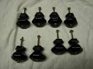 8 Vintage Black Glass 6 Sided Dresser Knobs Pulls