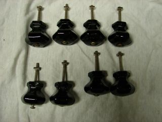 8 Vintage Black Glass 6 Sided Dresser Knobs Pulls 2