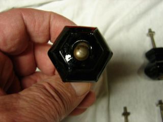 8 Vintage Black Glass 6 Sided Dresser Knobs Pulls 3