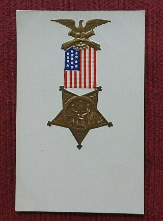 C1901 Civil War Gar Grand Army Of The Republic Veteran Medal Union Flag Postcard