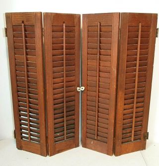 Pair (4 Panels) Vintage Interior Wood Shutters Louvered 27 - 1/4 " W X 26 - 5/8 " H
