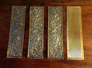 Antique Pressed Brass Reclaimed Door Finger Plates.  Set Of 3 Plus 1 Extra
