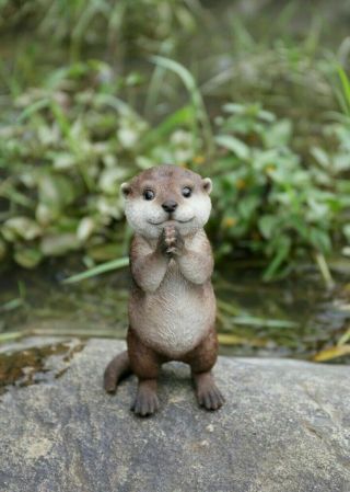 Otter Figurine Praying Resin Ornament Statue 7.  4 Inches High Animal Figure