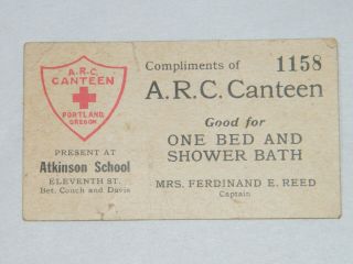 A.  R.  C.  Canteen American Red Cross Bed And Shower Bath Card Atkinson School