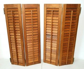 Pair (4 Panels) Vintage Interior Wood Shutters Louvered 26.  25 " W X 24.  5 " H Total